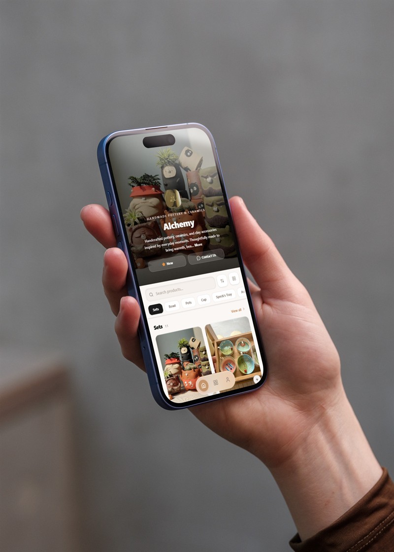 Hoppee digital catalog storefront bio link on iPhone mockup view